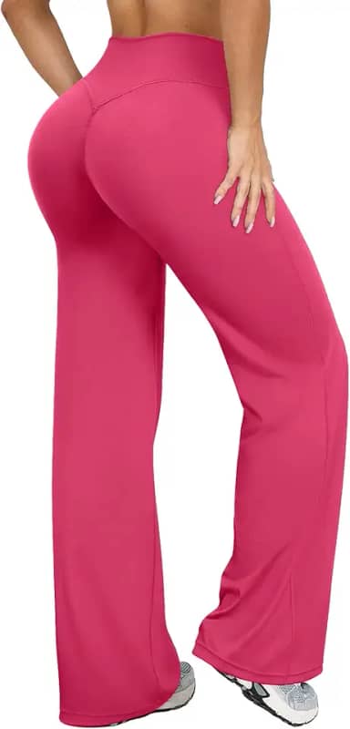 Calça feminina de treino de perna larga para ioga de cintura alta e perna reta