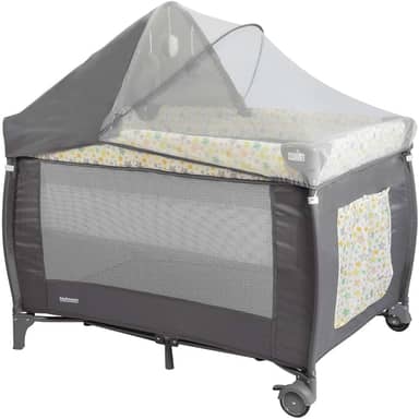 Berço Cercado Portátil com Mosquiteiro e Trocador Preto/Estrelas até 18Kg Multmaxx