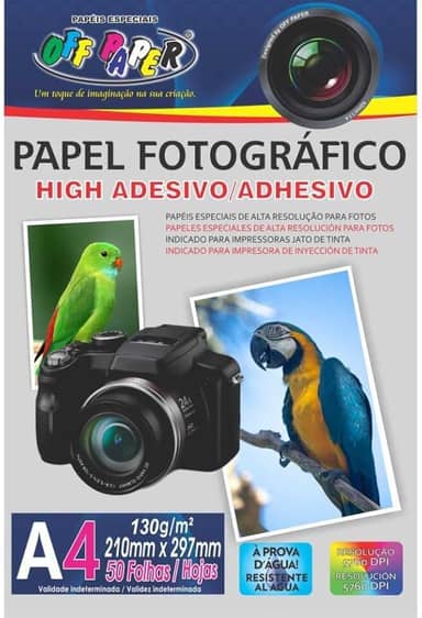 Papel Fotográfico Adesivo A4 130g – 50 Folhas – Alta Resolução, Secagem Rápida e Resistência à Água – Ideal para Impressão Doméstica e Profissional – Off Paper