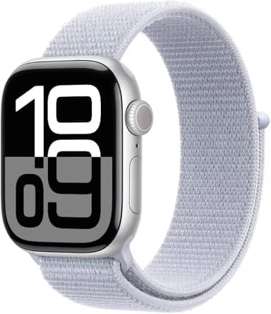 Apple Watch Series 10 GPS • Caixa prateada de alumínio – 42 mm • Pulseira loop esportiva nuvem azul