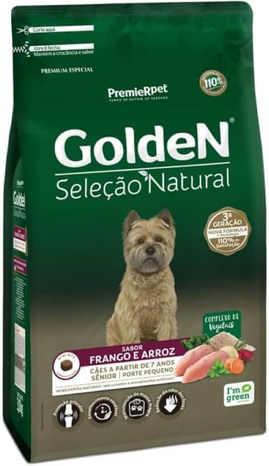 PremieR Pet Golden Seleção Natural Ração Seca para Cães Senior Porte Pequeno Sabor Frango e Arroz 3kg