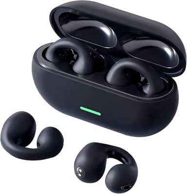 Fones de Ouvido sem Fio Com Clipe de Orelha Aberto, Fones de Ouvido Esportivos sem Fio Bluetooth 5.3, Microfone e Gancho de Orelha Integrados, 36 Horas de Reprodução, Design à Prova D'água(Preto)