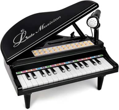 Piano Infantil Teclado Musical Eletrônico Preto Com Pedestal Brinquedo Educativo 1504A Para Crianças Sons E Ritmos Divertidos Desenvolvimento Musical
