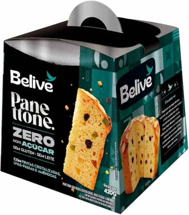 Panetone Sem Açúcar Sem Glúten Sem Leite com Frutas Cristalizadas, Uvas Passas e Amêndoas Belive 420g