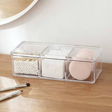 Organizador de Maquiagem em Acrílico com 3 Divisórias – Porta Cosméticos para Banheiro e Quarto com Design Elegante