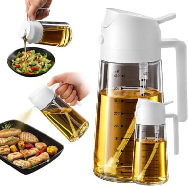 Spray Pulverizador Dispensadora de Azeite de Oliva Óleo 470 ml com Medidor em Vidro 2 em 1 Para Cozinhar Tampa Antivazamento com Botão