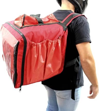 Capa Mochila Bag para Delivery e Entrega de Pizza Lanche Marmita sem Isopor 45 Litros para Motoboy Moto Aplicativo (Vermelho)