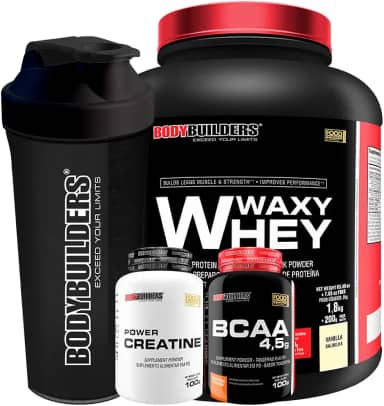Kit Waxy Whey 2kg + BCAA 4,5 100g + Power Creatina 100g + Coqueteleira – Bodybuilders (Baunilha)