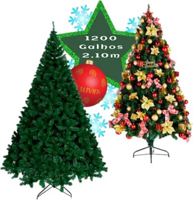Árvore De Natal Pinheiro Grande Luxo Cheia Premium 2.10m 1200 Galhos Verde Tradicional