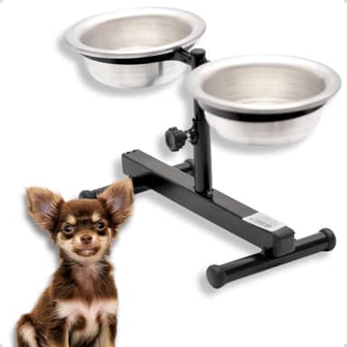 Comedouro Duplo Elevado MINI Preto 300ml Alto Pote Ajustável Regulável Para Cachorro