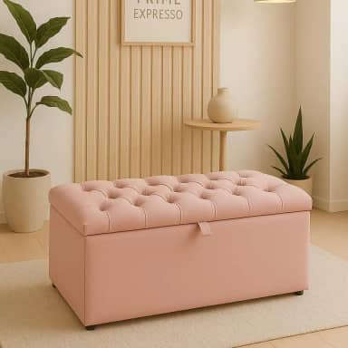 Baú Organizador Puff Estofado 90x40x42cm Multiuso Com Tampa Desenhada Para SalaQuarto E Decoração(Tampa Captone Preto,4 Cm)