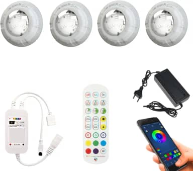 Kit 4x Refletor Led Piscina Luxpool + Comando Wi-fi Compatível com Alexa + Fonte