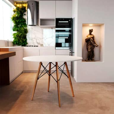 MESA EIFFEL WOOD TAMPO DE MADEIRA 90 CM BRANCO NEW GREEN