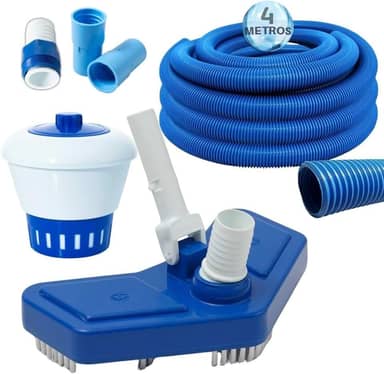 Kit Completo para Limpeza e Tratamento de Piscinas, Acessórios para Aspiração e Manutenção Aspirador Clorador 4 metros Mangueira
