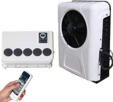 Treeligo Ar condicionado elétrico universal DC 12V – Unidade A/C de caminhão trailer | 10.000 BTU | Alta eficiência | Apenas resfriamento | Ar condicionado automotivo para trator de ônibus de motorhome etc. (branco)