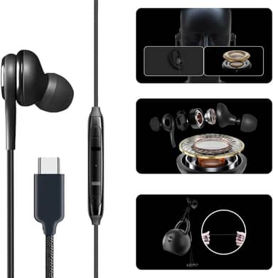 Fone de Ouvido Com Fio Tipo C Entrada Tipo C Com Microfone e Controle de Áudio Isolamento De Ruído Compatível com Samsung, Galaxy, Xiaomi, Motorola, Lg, Som Extra Bass – Rodrigues Shop (PRETO)