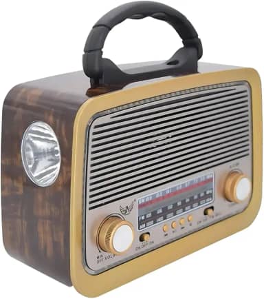 Rádio Retrô 3199 V1 com Bluetooth USB Cartão SD AM FM SW Bateria Recarregável Lanterna Embutida Quatro Cores (Marrom)