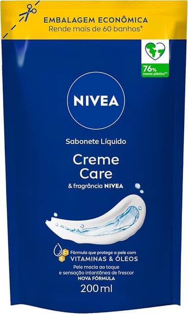 NIVEA Sabonete Líquido Refil Creme Care 200ml - Sensação de pele intensamente hidratada com o melhor do NIVEA Creme