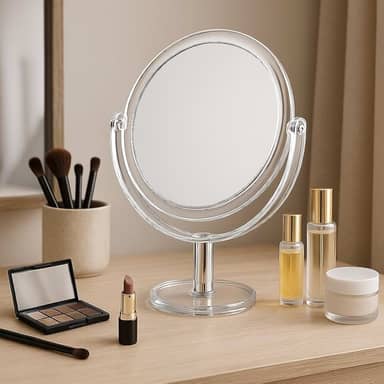 Espelho de Mesa Dupla Face 18x13 cm com Suporte Giratório 360º - Ideal para Maquiagem e Barbear