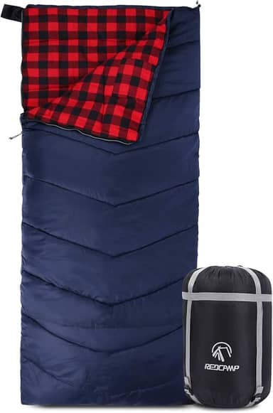 REDCAMP Saco de dormir de flanela de algodão para acampamento, mochilão, sacos de dormir envelope de clima frio para adultos com enchimento de 2/3/1,8 kg