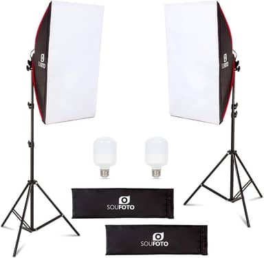 Sou Foto | Kit Iluminação LED Duplo Profissional Duo Red com Softbox 50x70cm e Tripé 2m Inclui Lâmpadas 6500K Bivolt para Estúdio Vídeos e Lives (Duo RED LED 40W)