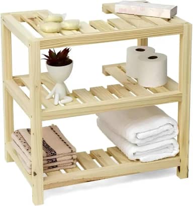 Gabinete Estante Armário Para Banheiro Pia Coluna Madeira Com 3 Prateleiras