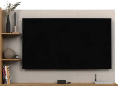 Painel Para Tv 50 Polegadas Berlim Para Sala Quarto Com Prateleira Suspenso Off White/Nature