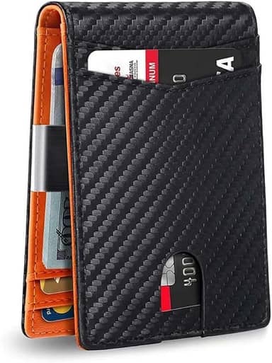 Carteira Porta Cartão Slim, Proteção RFID Antifurto, Couro Sintético Premium, Design Minimalista, Unissex, com Botão, Padrão Carbono
