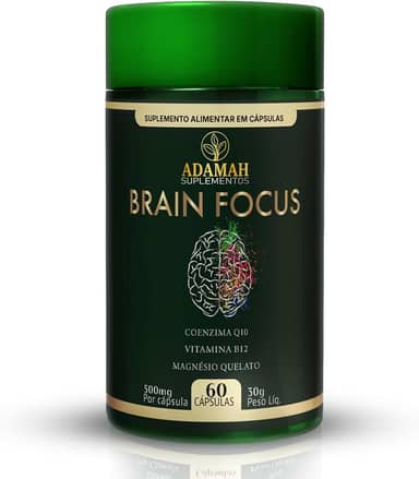 Brain Focus Adamah - Nootrópico para Memória e Concentração - Com Fosfatidilserina, L-Tirosina, Coenzima Q10, Magnésio Quelato e Cafeína - 60 Cápsulas