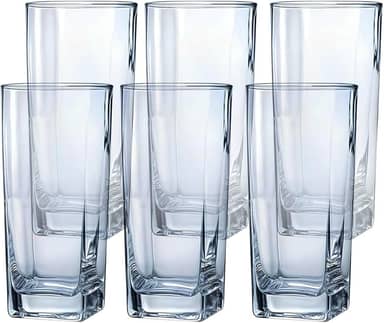 Conjunto de 6 Copos de Vidro Texas Transparente, 320 ml Quadrado Suco Agua Refrigerante Mesa Posta, Jogo de Copos