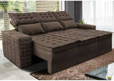 Sofá 3 Lugares Retrátil e Reclinável Cama Inbox Senses 2,00m Velusoft Café