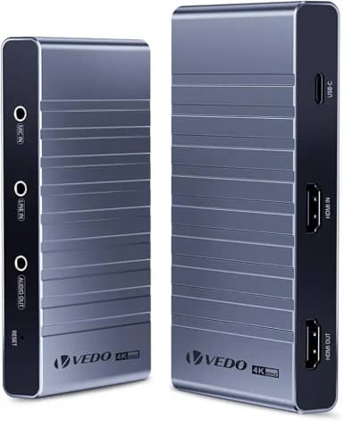 VEDO Placa de Captura de Vídeo de Canal Duplo, Captura 4K 60Hz HDR e Saída Loop, Taxa de Atualização de 240Hz, Formato RGB24,Plug-and-Play para Jogos e Transmissões ao Vivo,Compatível com PC/Console