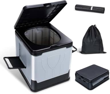 Banheiro de acampamento, banheiros de acampamento portáteis com tampa para adultos e crianças, vaso sanitário dobrável com suporte de papel, banheiro portátil para acampamento, caminhada, ao ar livre