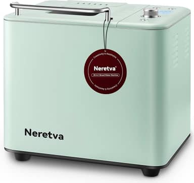 Neretva Máquina de fazer pão, 20 em 1, máquina de fazer pão automática de 900 g com configuração de massa fermentada de pizza sem glúten, digital, programável, 1 hora de manter aquecido, 2 tamanhos de