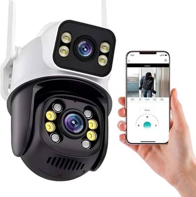 Câmera IP Sem Fio de Segurança Externa HD 3MP, Câmera de Visão Noturna Infravermelha WiFi, IP66 à Prova D'água e à Prova de Poeira, Chamada de Voz Bidirecional,Dupla Lente Grande Angular