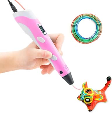 Caneta Impressora 3D USB Bivolt com Controle de Temperatura, Display LCD e Filamentos ABS/PLA - Kit Completo para Crianças e DIY Criativo (Rosa)