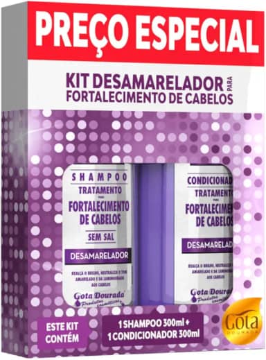 Kit Shampoo e Condicionador Desamarelador Gota-Dourada Matizador Cabelos Grisalhos e Loiros 300ml