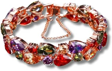 Bracelete Feminino Luxuoso com Zircônias Premium "Elegant Colors" – Design Clássico e Elegante, Acabamento Premium em Cobre – Pulseira de Alta Sofisticação para Mulheres Estilosas – 17cm ou 19cm – Acompanha Bolsa de Veludo