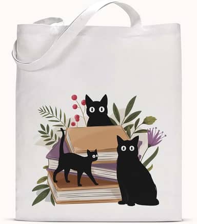Linda sacola de lona de gato para mulheres, professora amante de livros, presente floral, estética, reutilizável, bolsa de ombro para compras, viagens, trabalho