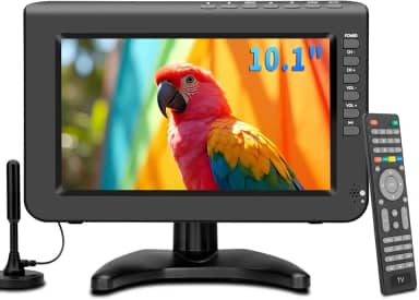 TV portátil de 10,1 polegadas, tela pequena de 720p com antena e sintonizador digital ATSC, porta USB HDMI, cabo carregador de 12 volts/alimentação CA para caravana e cozinha