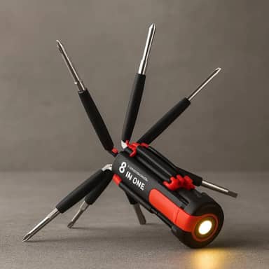 Kit Chave De Fenda E Phillips 8 Em 1 Com LED Integrado, Dobrável, Portátil, Compacto, Ideal Para Reparos Domésticos E Emergências, Marca VARENZIA