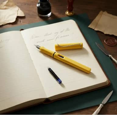 Caneta tinteiro modelo safari ponta fina com cartucho de tinta azul, compatível com lamy (Amarelo)