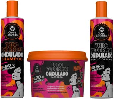 Kit Corpo Dourado Todo Poderoso Ondulado - Shampoo, Condicionador e Máscara 2A a 2C - Hidratação, Nutrição e Definição para Cabelos Ondulados