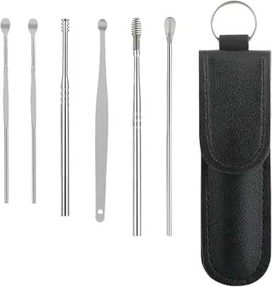 Kit de limpeza para orelhas aço carbono 6 peças com estojo conjunto de limpeza removedor de cera capa com fecho