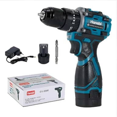Hanabi Furadeira Parafusadeira 16.8V 2AH com Bateria de Íon de Lítio Motor Brushless 1450 rpm, Mandril 10mm Sem Chave, Inclui 1 Bateria, Carregador e 1 Bits