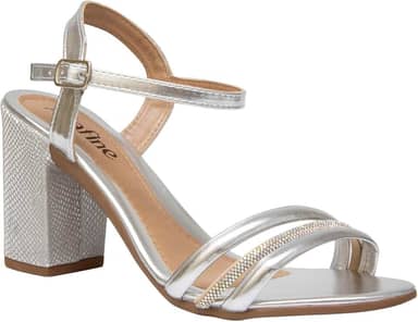 Sandália Feminina Salto Bloco Grosso Tiras Strass Moda Casual Básico Confortável