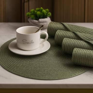 Kit 4 Peças de Jogo Americano Redondo 38cm Mesa Posta Elegante Souplast Jantar Cozinha Café da Manhã Decoração (VERDE MILITAR 4UND)