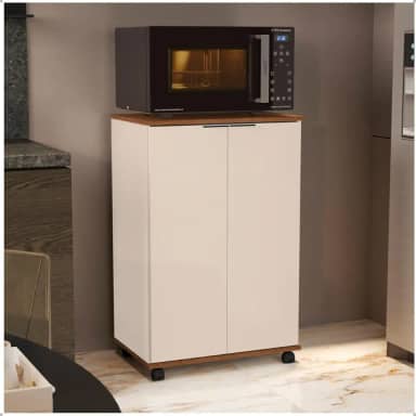 Balcão Pratic para Cozinha Microondas, Multiuso 2 portas - Cores (Off White/Freijo)