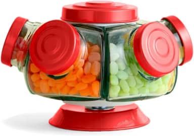 VIDRO&DECOR Baleiro Giratório De Vidro Bomboniere Decoração 5 Gomos Retrô Artesanal (Vermelho)