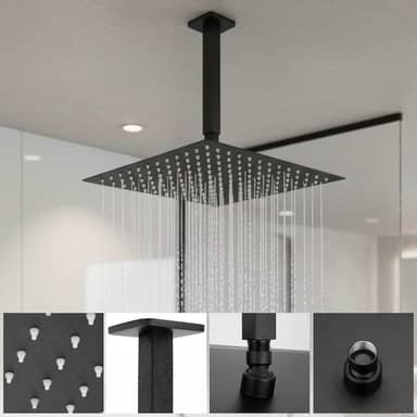 Ducha Chuveiro Externa Piscina Jardim Inox Quadrada 30x30 de Teto Preto Black